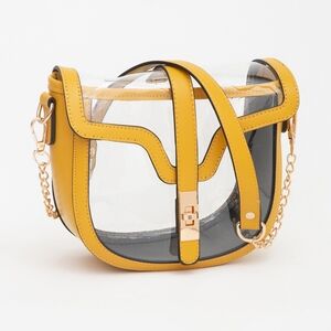 Mustard Yellow Transparent Clear Saddle Bag Purse Shoulder Casual See Through